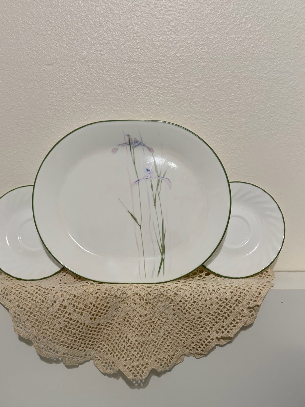 Corelle Platter-Shadow Iris pattern and 2 matching saucers